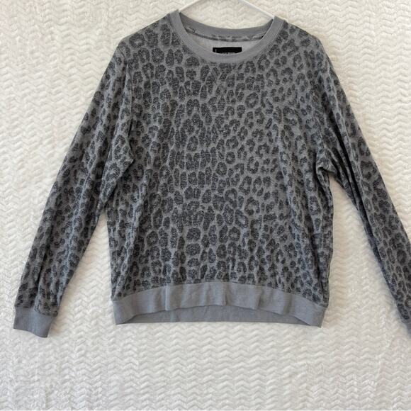 Lucky Brand Leopard Print Grey Viscose Knit Blend Pullover Sweater Size Large - Picture 4 of 15